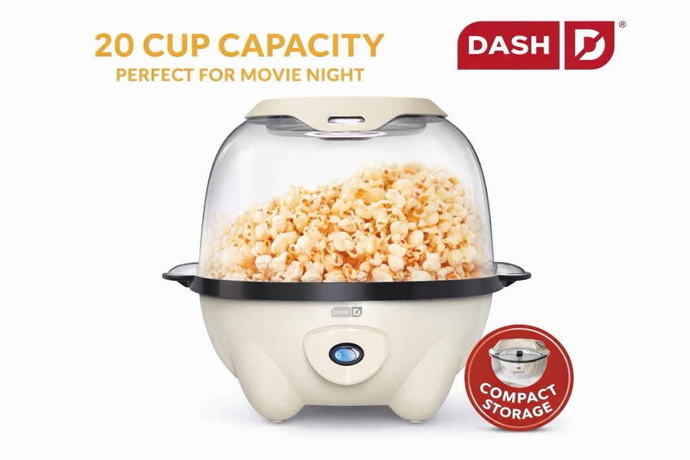Dash SmartStore Stirring Popcorn Maker 20 Cup Nonstick 700W Compact Storage New