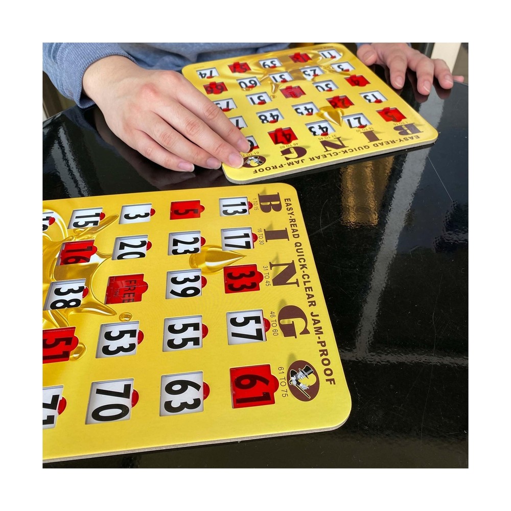 MR CHIPS Jam-Proof Easy-Read Quick-Clear Large Print Fingertip Slide Bingo Ca...