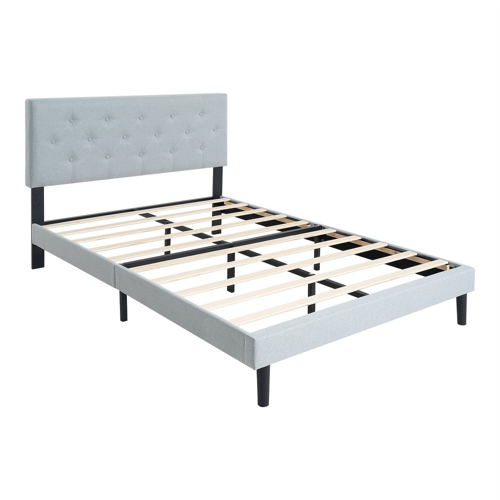 Twin Size Bed Frame Upholstered Platform Bed with Headboard Light Gray/Dark Gray