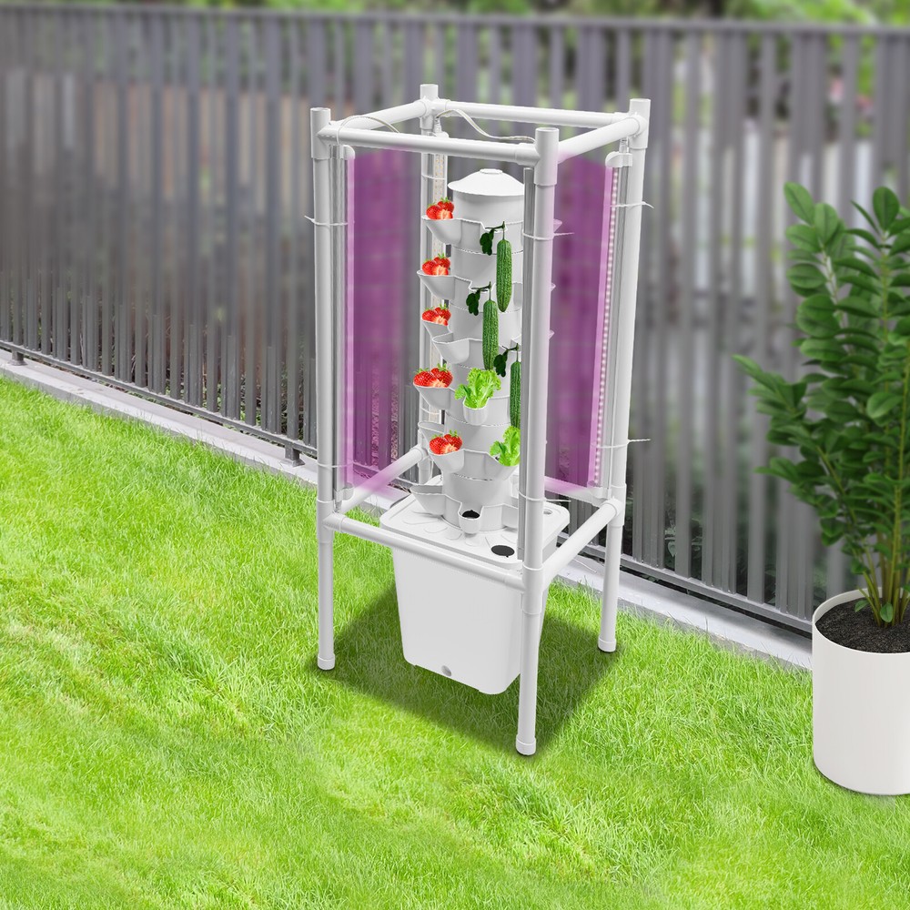30-Pot Vertical Hydroponic Tower System Set with LED Lighting & Auto-Watering