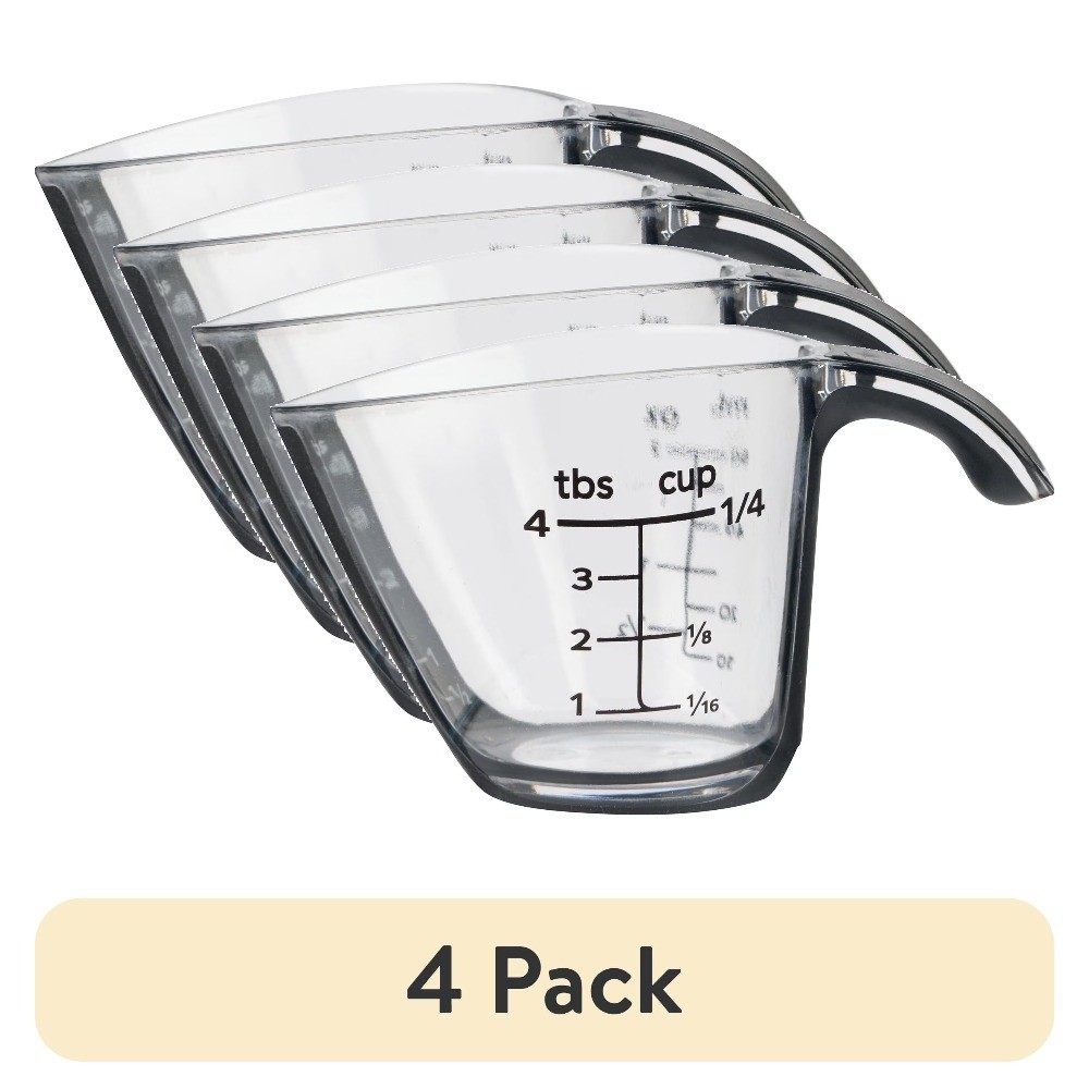 (4-Pack) 1/4 Cup Plastic Mini Measuring Cup, Black and Clear