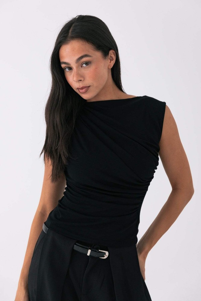 Draped Asymmetric Tank - Black