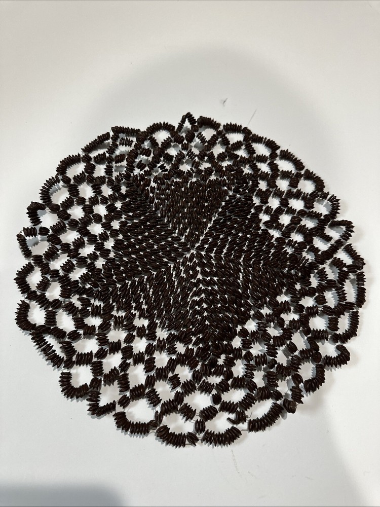 Hand Crafted Beaded Seed Doily Table Top Decor 10"