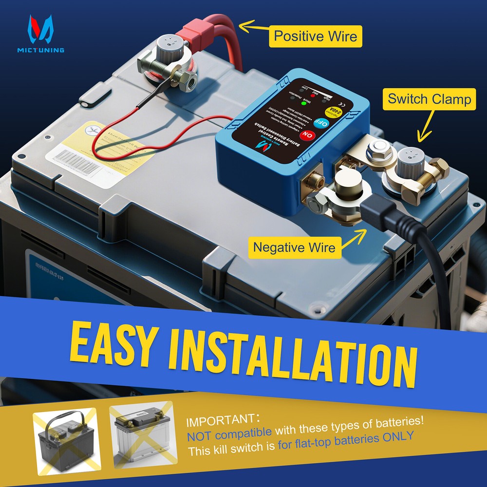 MICTUNING Remote Battery Disconnect Kill Switch Automatic 12V 240A LED Indicator
