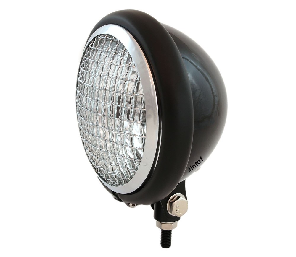 5.75" Motorcycle Bottom Mount Headlight w/ Grill - Gloss Matte Black Chrome