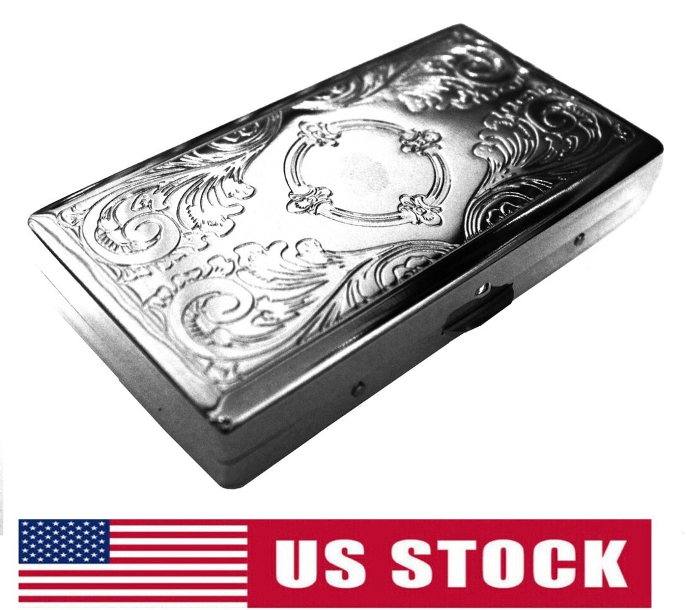 Cigarette Case Double Sided King & 100s Etched Pattern 4x2 inch Black