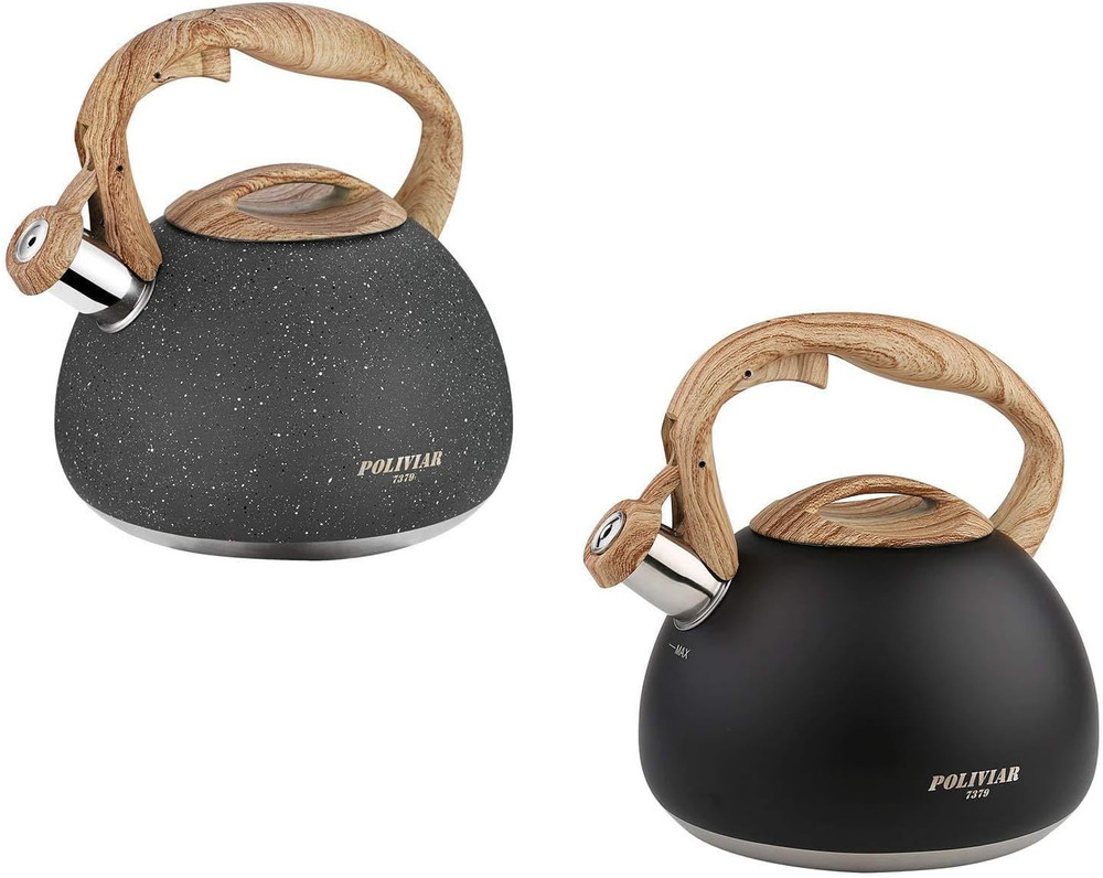 POLIVIAR 2.7Qt Whistling Tea Kettle, Stainless Steel, Anti-Hot Handle