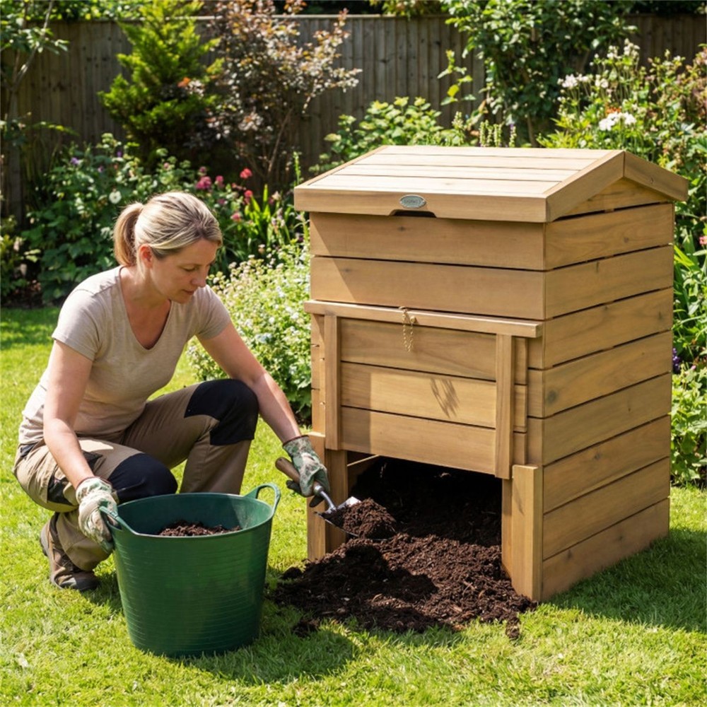 33' Tall Solid Wood Composter with Easy Top & Bottom Access, Decorative Compost