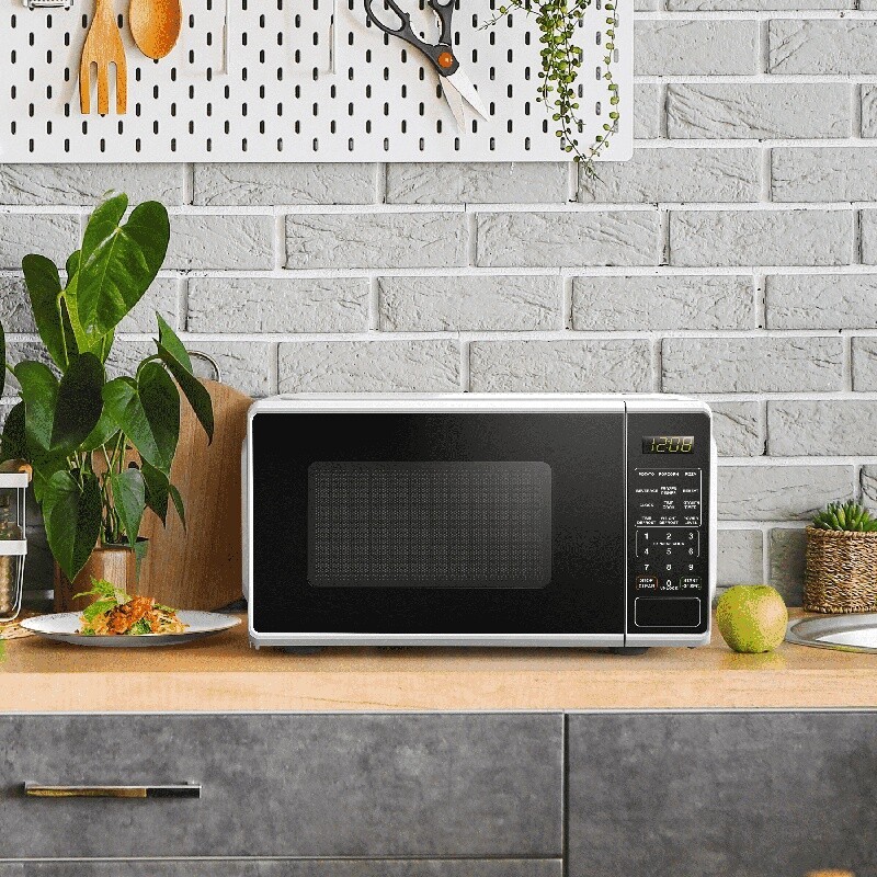 Compact Countertop Microwave Oven 700W LED Display Timer One Touch Lock Durable