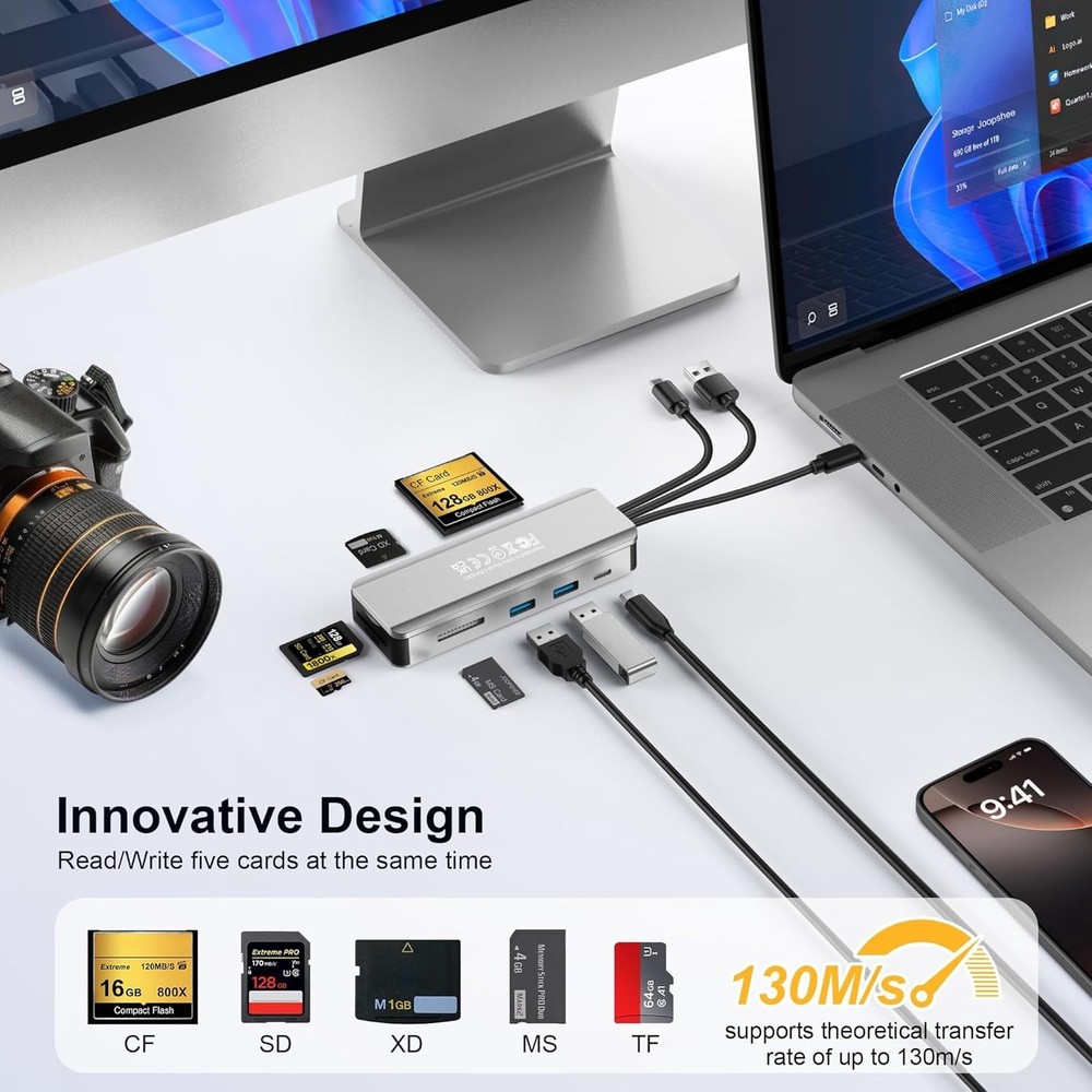 Aluminum 8in1 SD Card Reader - USB 3.0 High-Speed Transfer