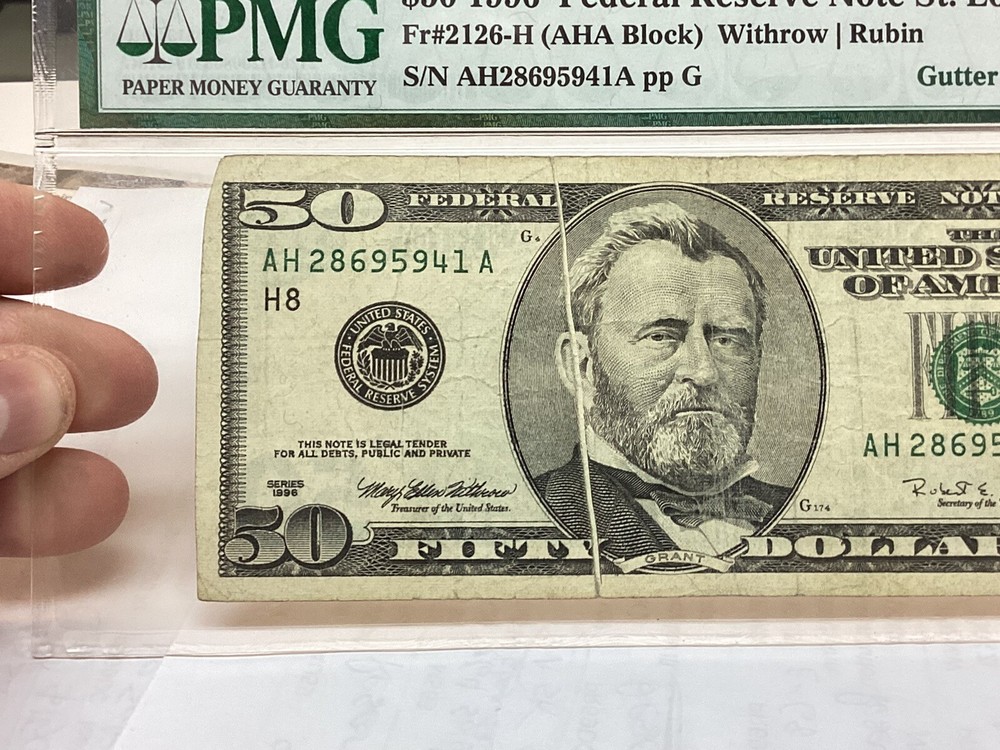 $50 1996 PMG 20 Gutterfold Error Fr#2126-H