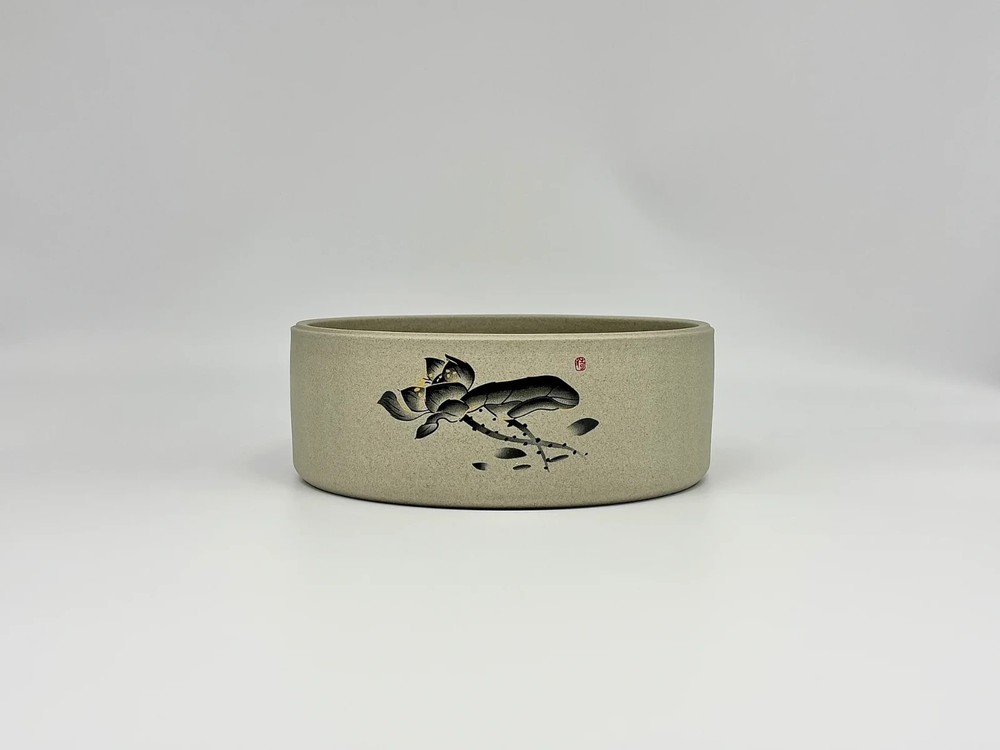 Lotus-shaped coarse pottery tea caddy