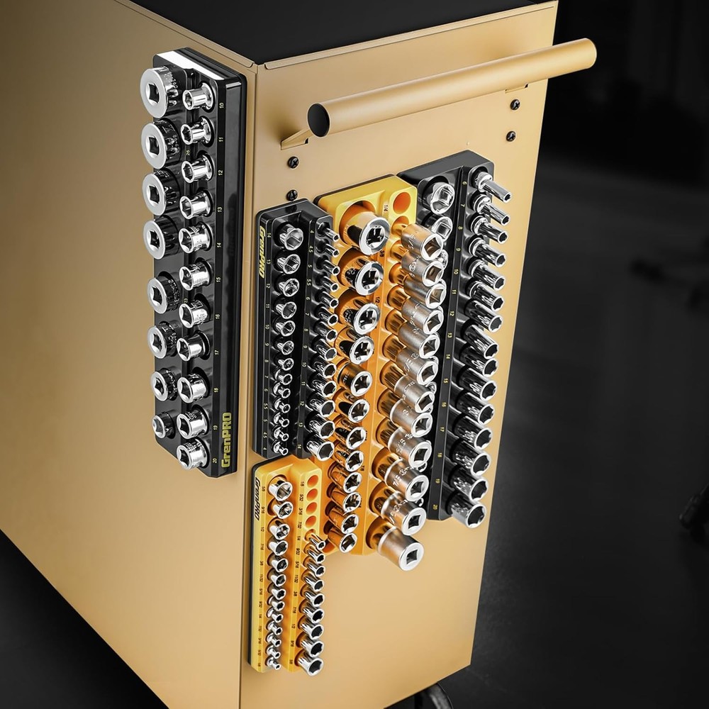 Socket Organizer for Tool Box Drawer, 6pc 143 Metric & SAE Magnetic Socket Holde