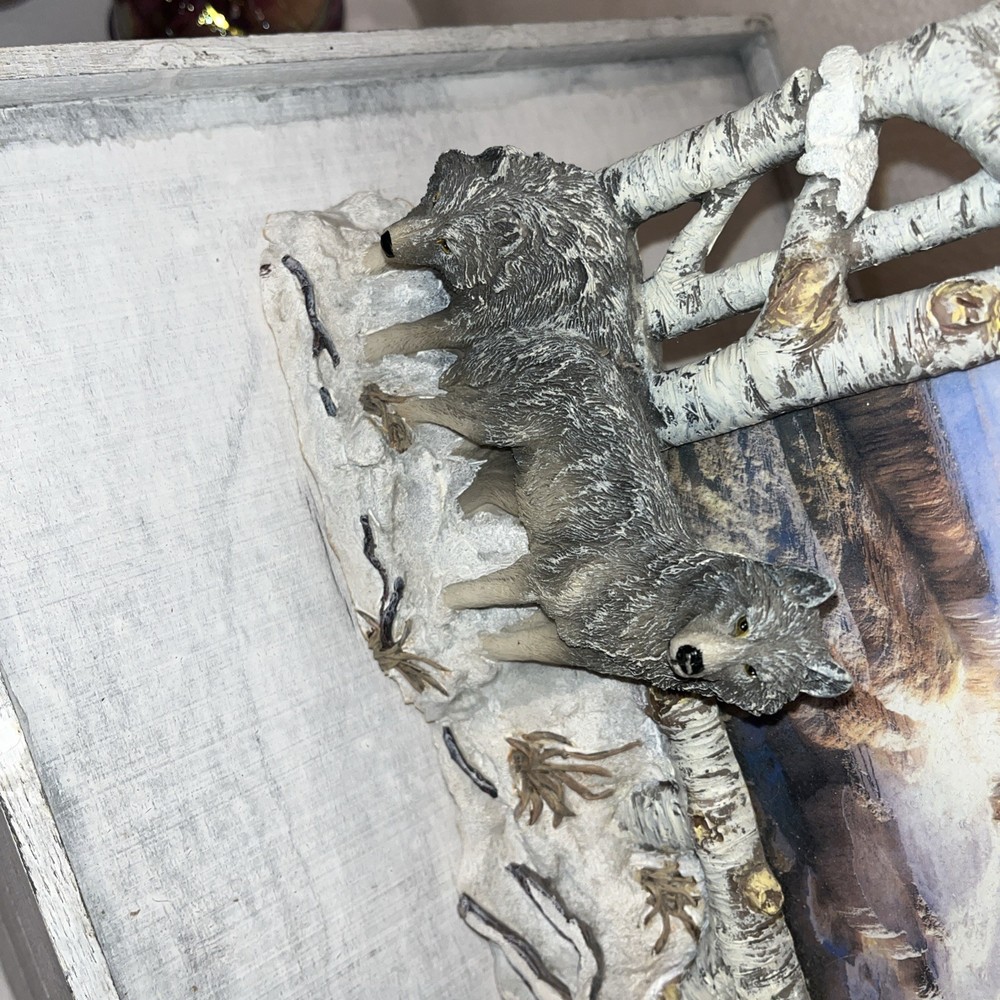 3D Ceramic Wolves Picture Frame Vintage Hand Painted
