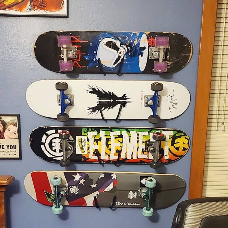 Skateboard Wall Rack Storage, Holds 4 Boards, Longboard Wall Display Tool Rac...