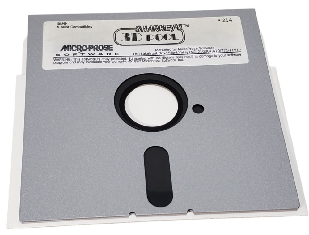 Vintage Sharkey's 3D Pool 5.25 Disk IBM DOS Computer Game Software