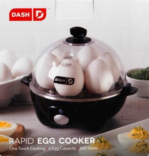 DASH Rapid Egg Cooker – 6 Egg Capacity, Auto Shut-Off, HardPoached – Black