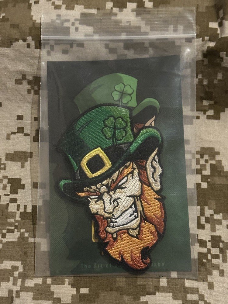 Grumpy Leprechaun And Grumpy Lucky Cat Embroidery Patch.