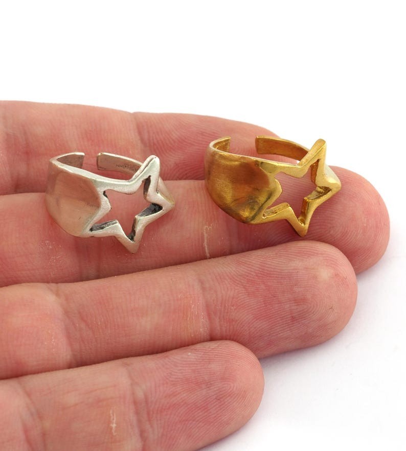 Star Ring, Adjustable Ring Raw Brass or Plated 4023