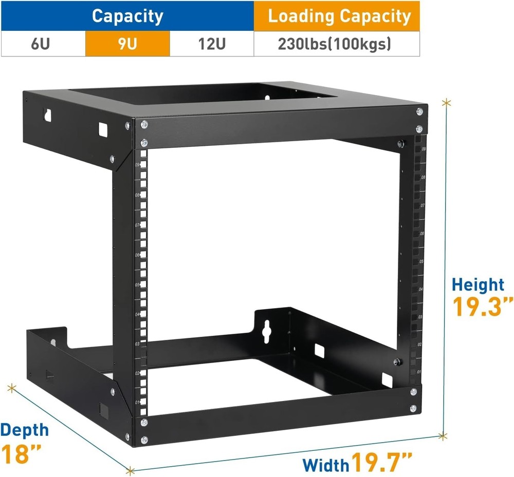 9U Wall Mount Rack Open Frame 19 Inch Server Equipment 2 Post Network #1295H T5