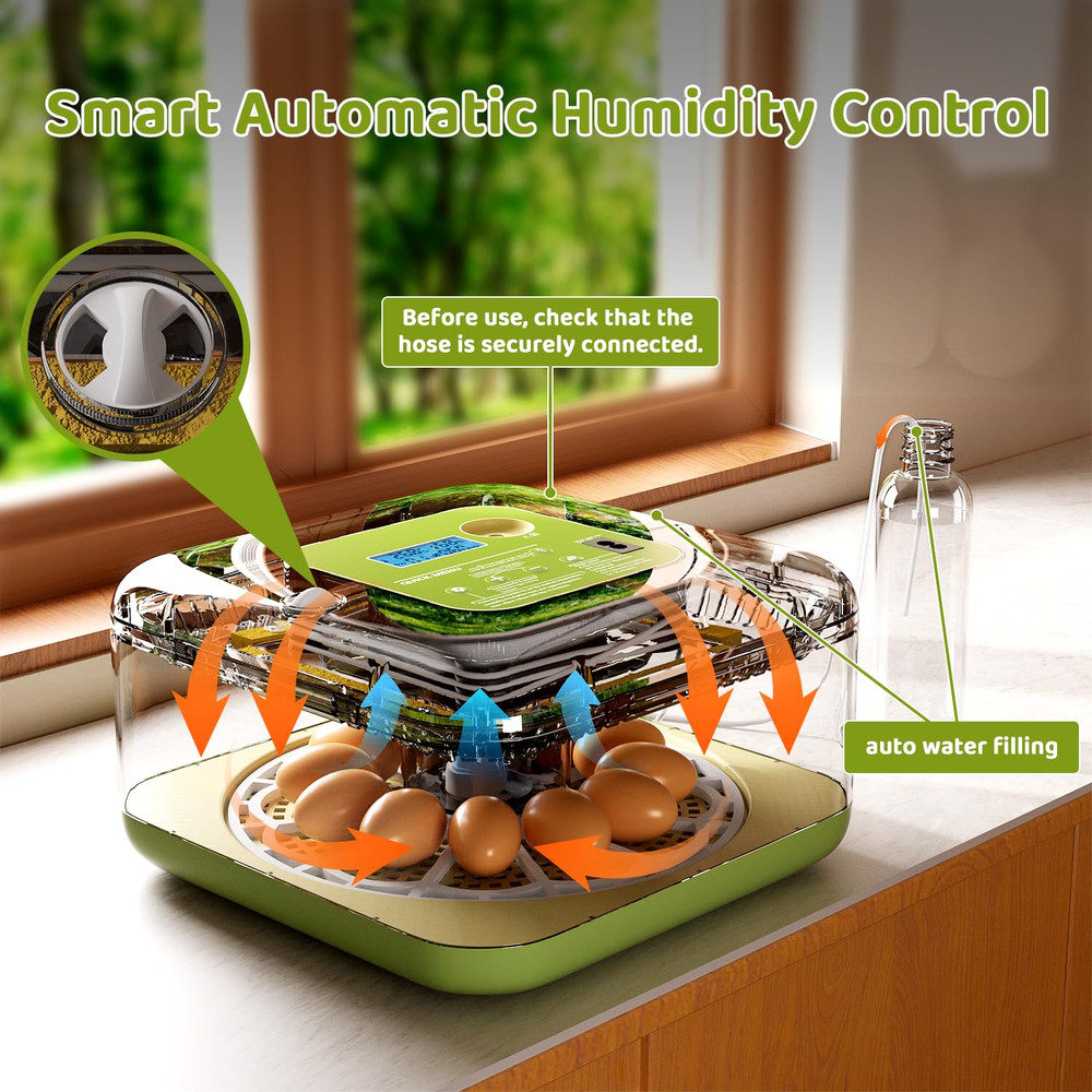 12-Egg Incubator with LED Display, Automatic Temperature and Humidity Control, a
