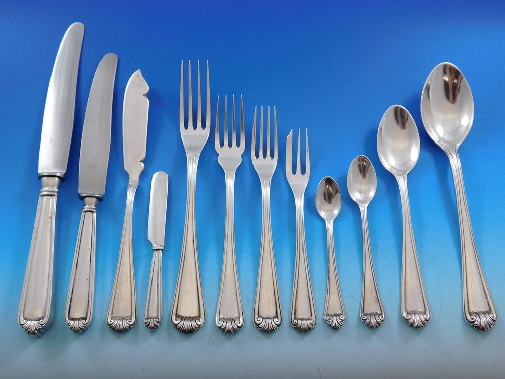 Portugese 833 Silver Flatware Set Service for 12 Scroll design 150 pieces Dinner