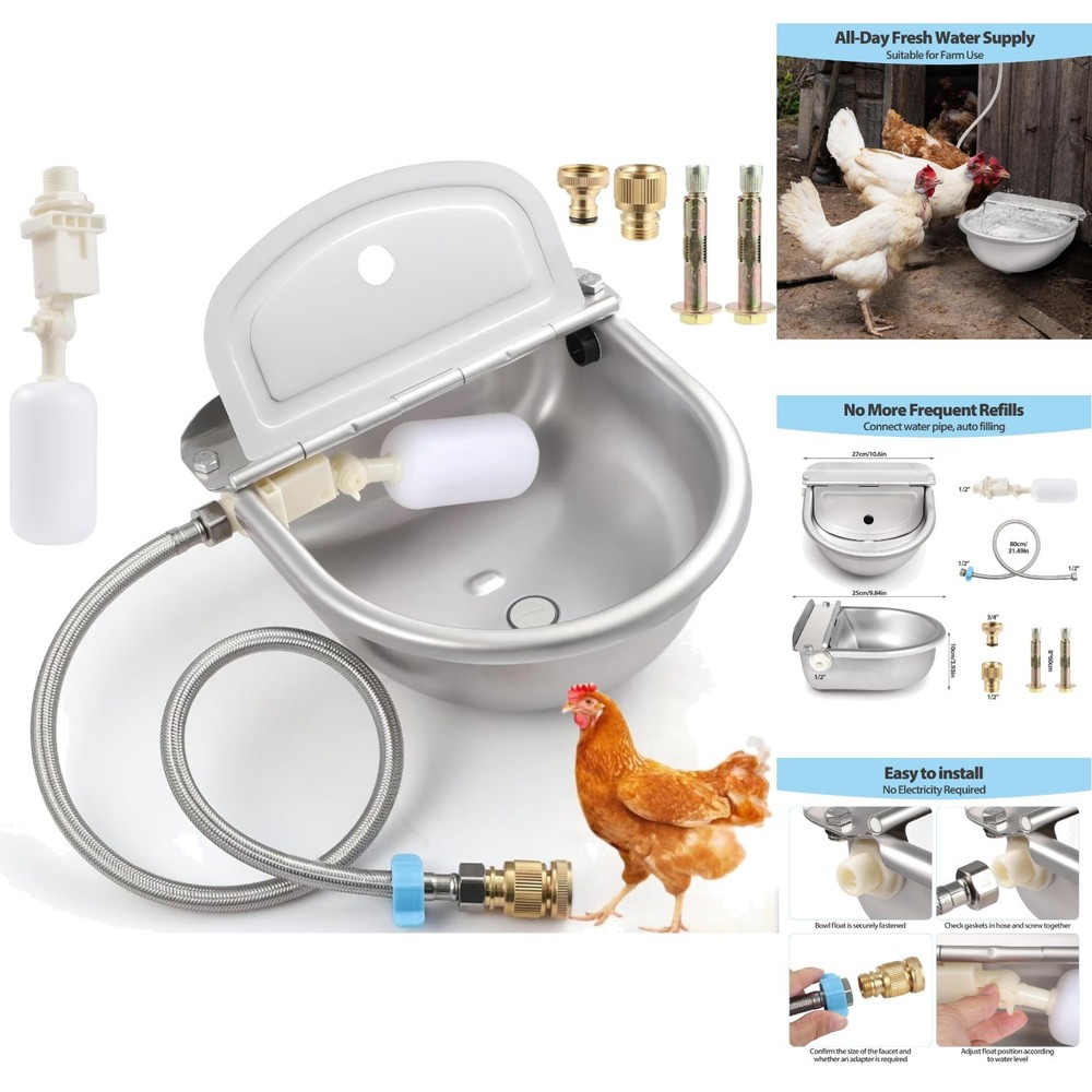 Automatic Stainless Steel Poultry Waterer Bowl - Self-Filling Float Valve System