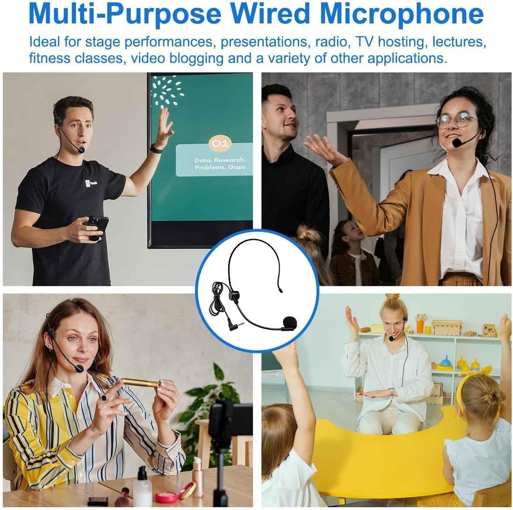 Wired Microphone Headset with 3.5mm Jack for Singing, Teaching, Speaking, Pre...