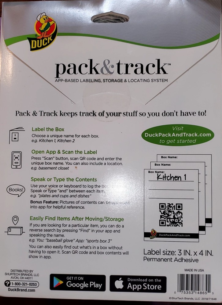 Duck Pack And Track Program App-Based Labeling, Storage, & Locating System New