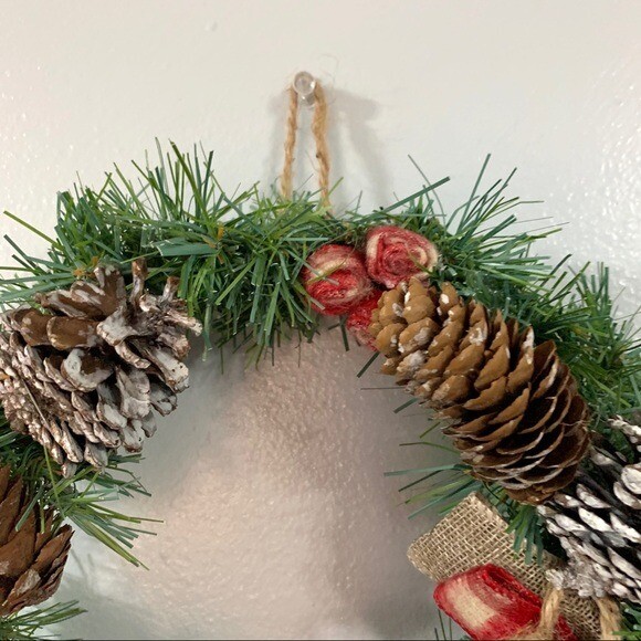 Small Handmade Christmas Pinecone Wreath Ribbon