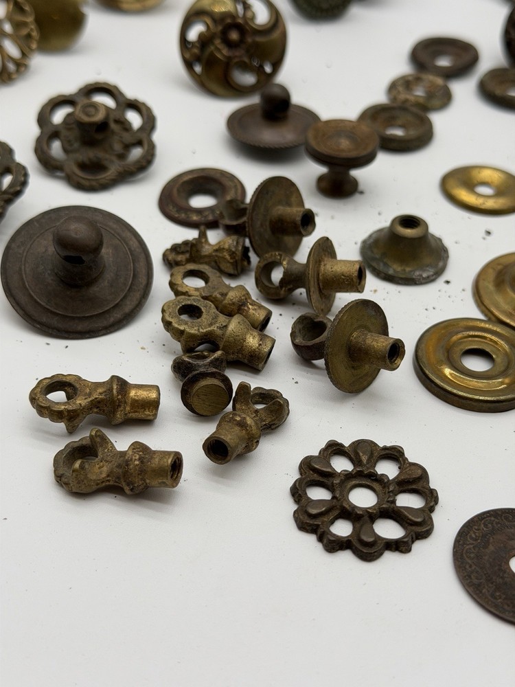 Large Lot Antique Vintage Drawer Knobs Pulls Brass Eastlake Backplates Ring Pull