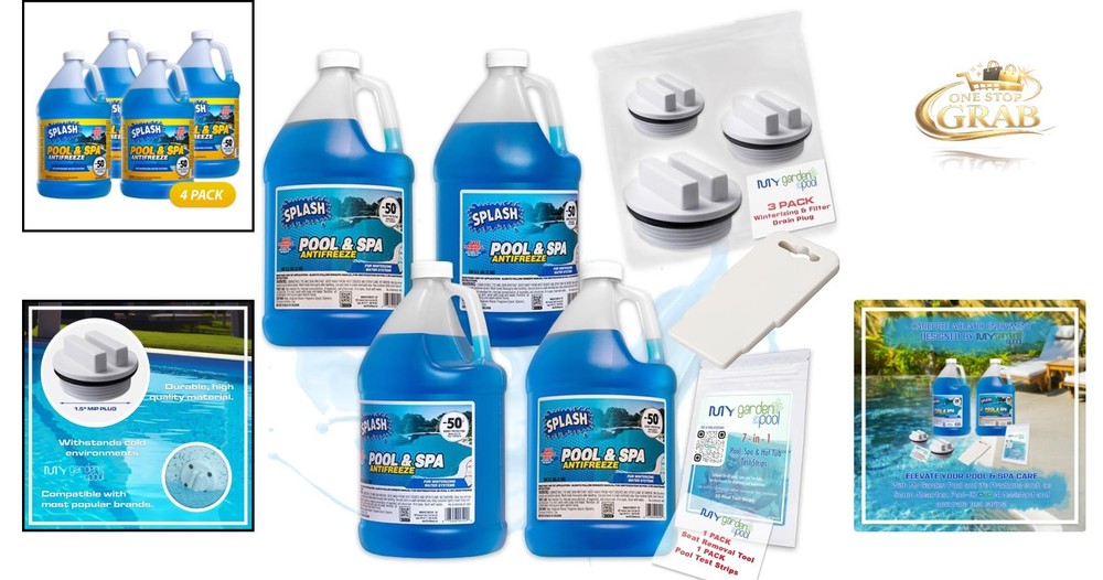 Splash Pool & Spa Antifreeze Bundle with Strips & Winterizing Plug 4 Pack