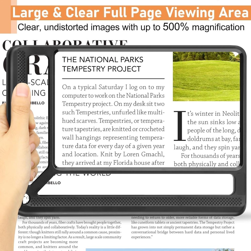 5X Full Page Magnifying Glass for Reading, Lightweight Rectangular Magnifier ...