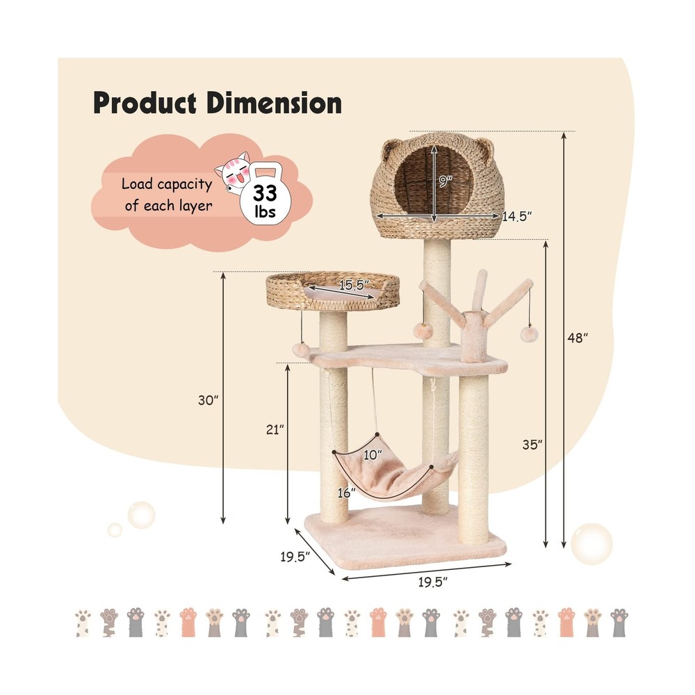 PETSITE Woven Cat Tree, Modern Cat Tower with Hammock & Scratching Posts, Cat...