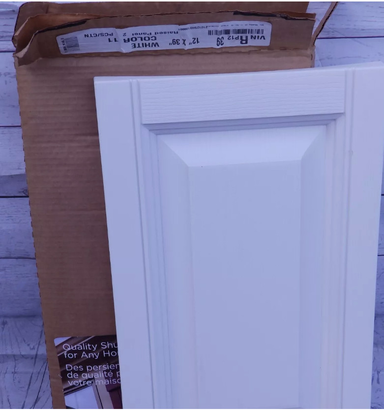 12" x 39" PLYGEM Raised Panel Board Window Shutters Pair In White Polypropylene