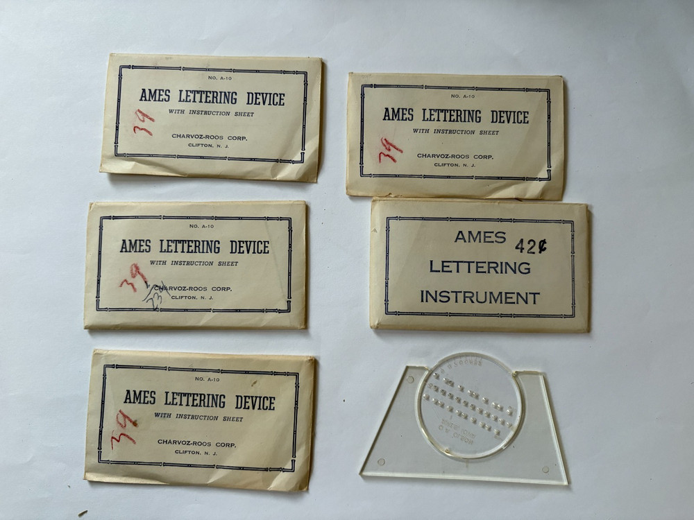 Vintage Ames Lettering Device Original Envelope Instructions & Erasing Shields