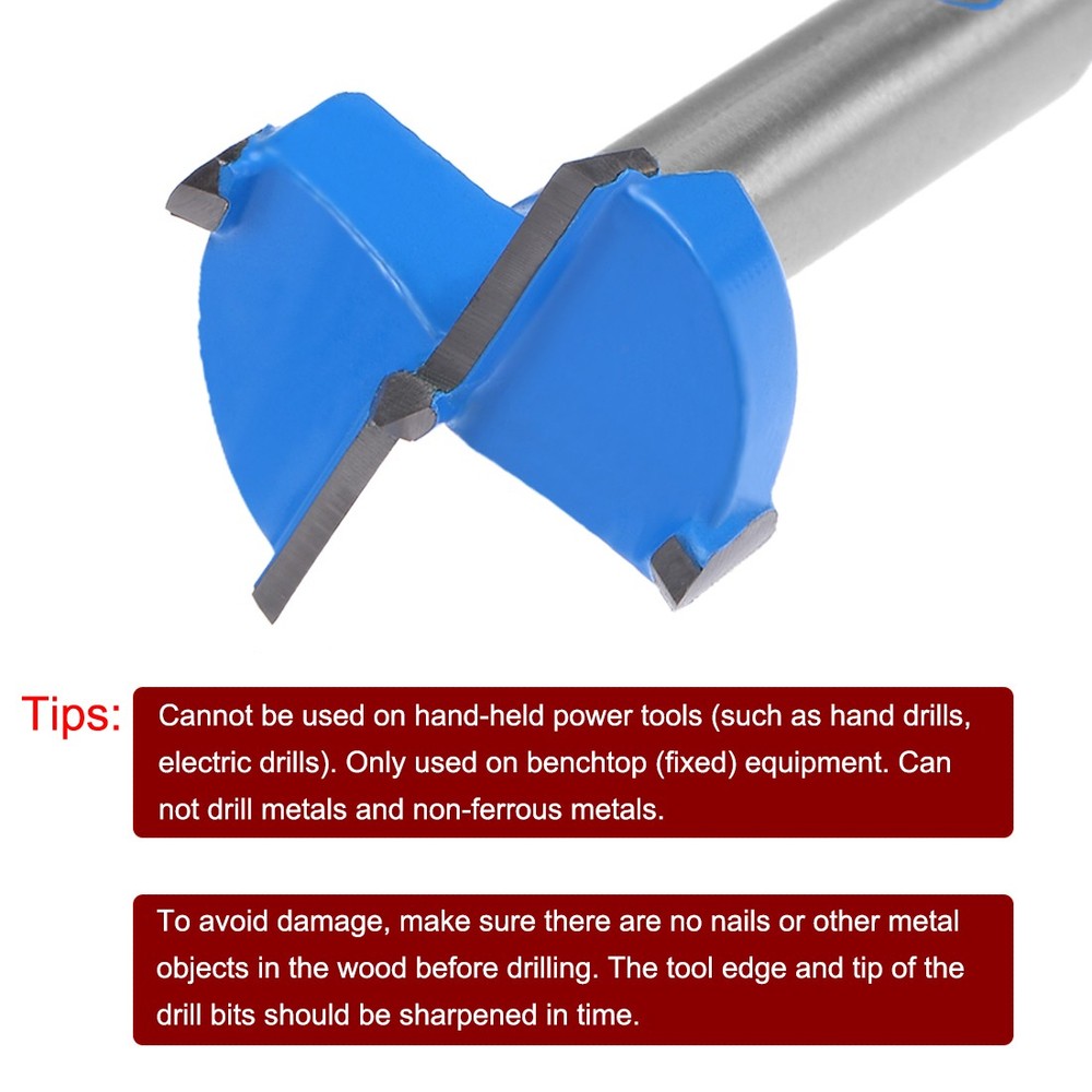 Hinge Boring Forstner Drill Bits 24mm Diameter 7mm Round Shank
