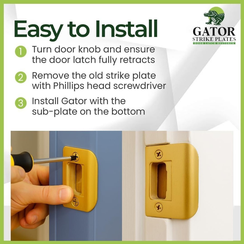 Gator Door Strike Plate 4-Pack, Easy Install | Bright Brass