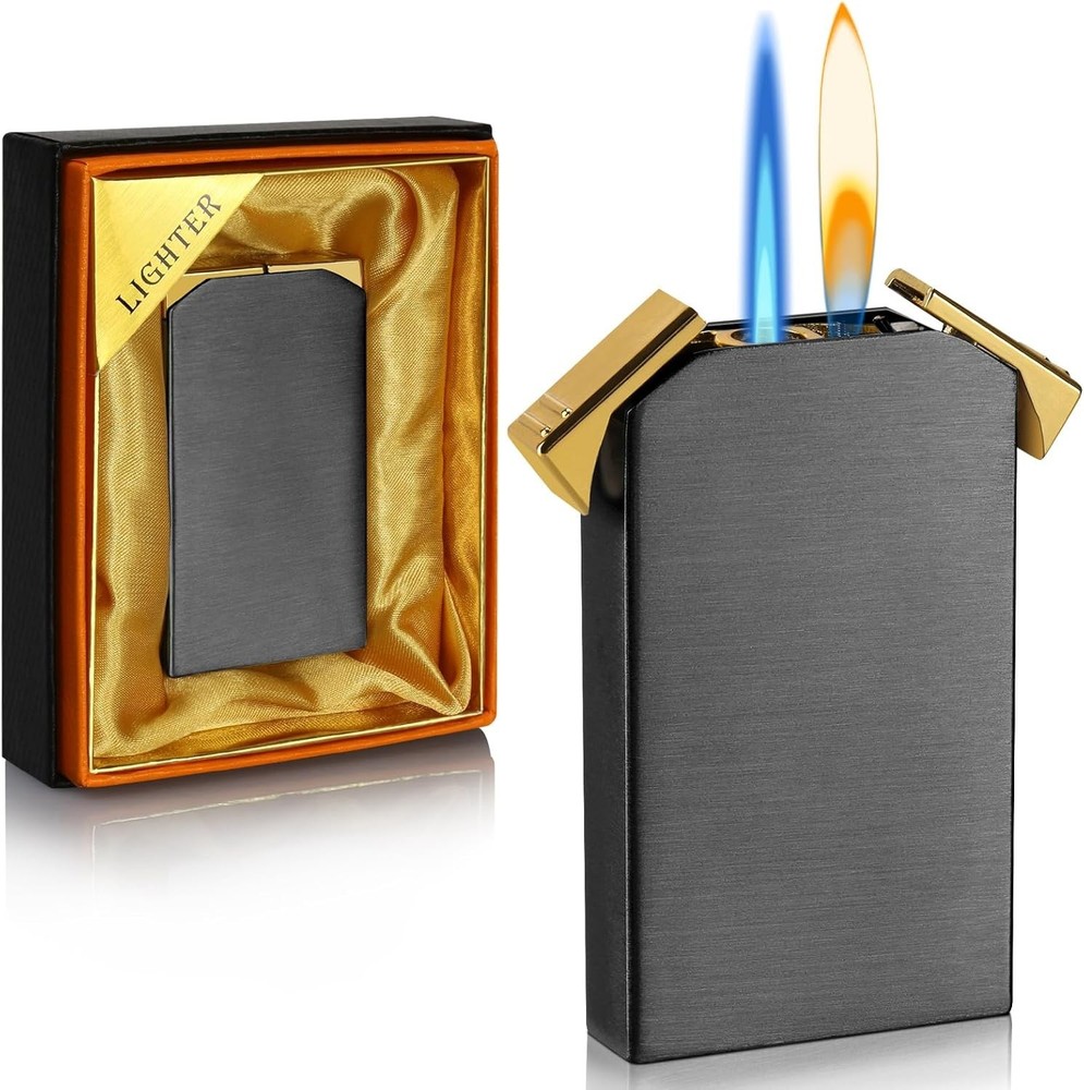 Dual Flame Lighter - Switchable Torch & Soft Flame, Refillable Butane, Cool Pipe