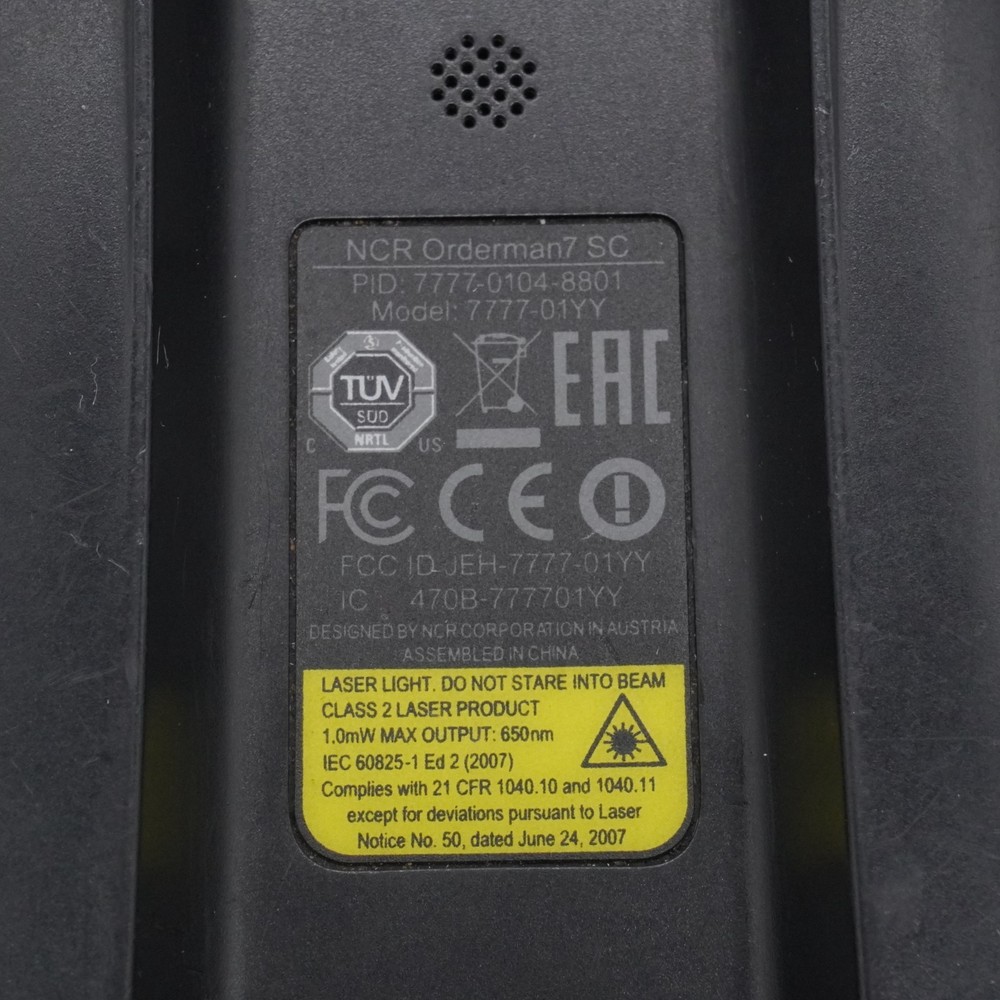 NCR Orderman7 Model 7777-0104-8801 SC Handheld Device Untested!