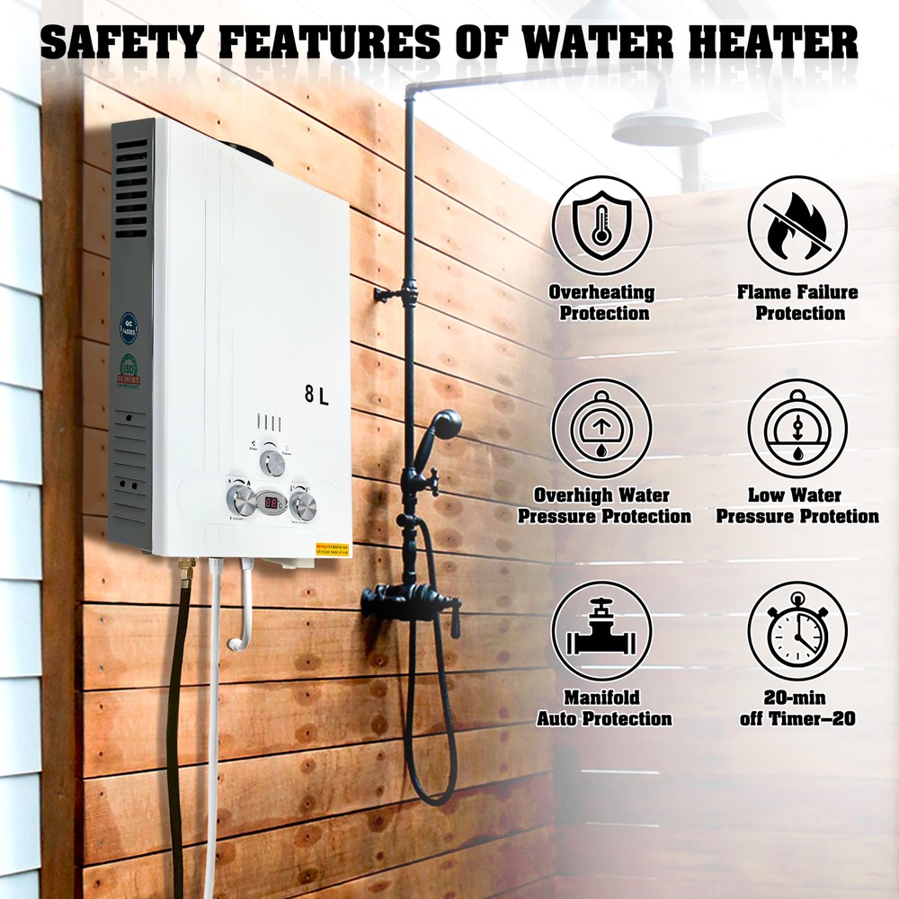 8L 2GPM Tankless LPG Liquid Propane Gas Hot Water Heater On-Demand Water Boiler