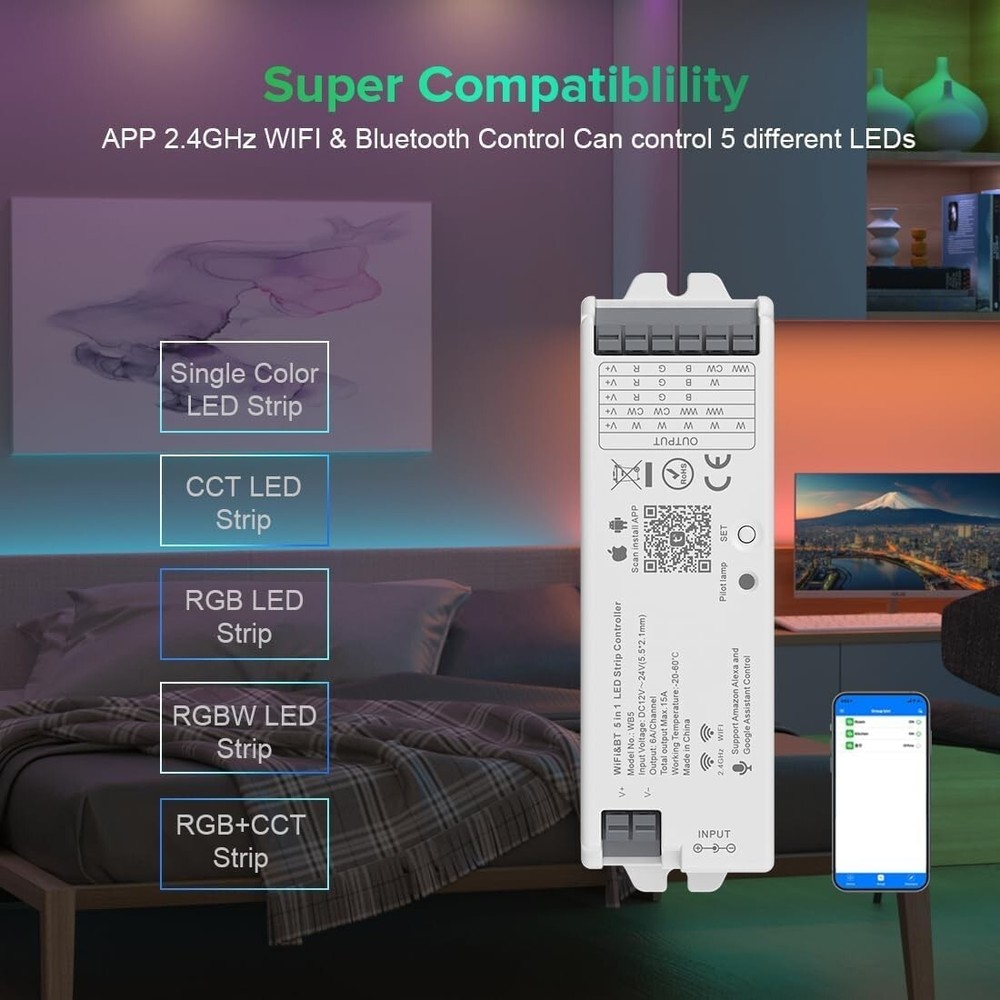 TUYA WiFi & BT 5 In 1 LED Strip Controller Model WB5 Support Alexa & Google