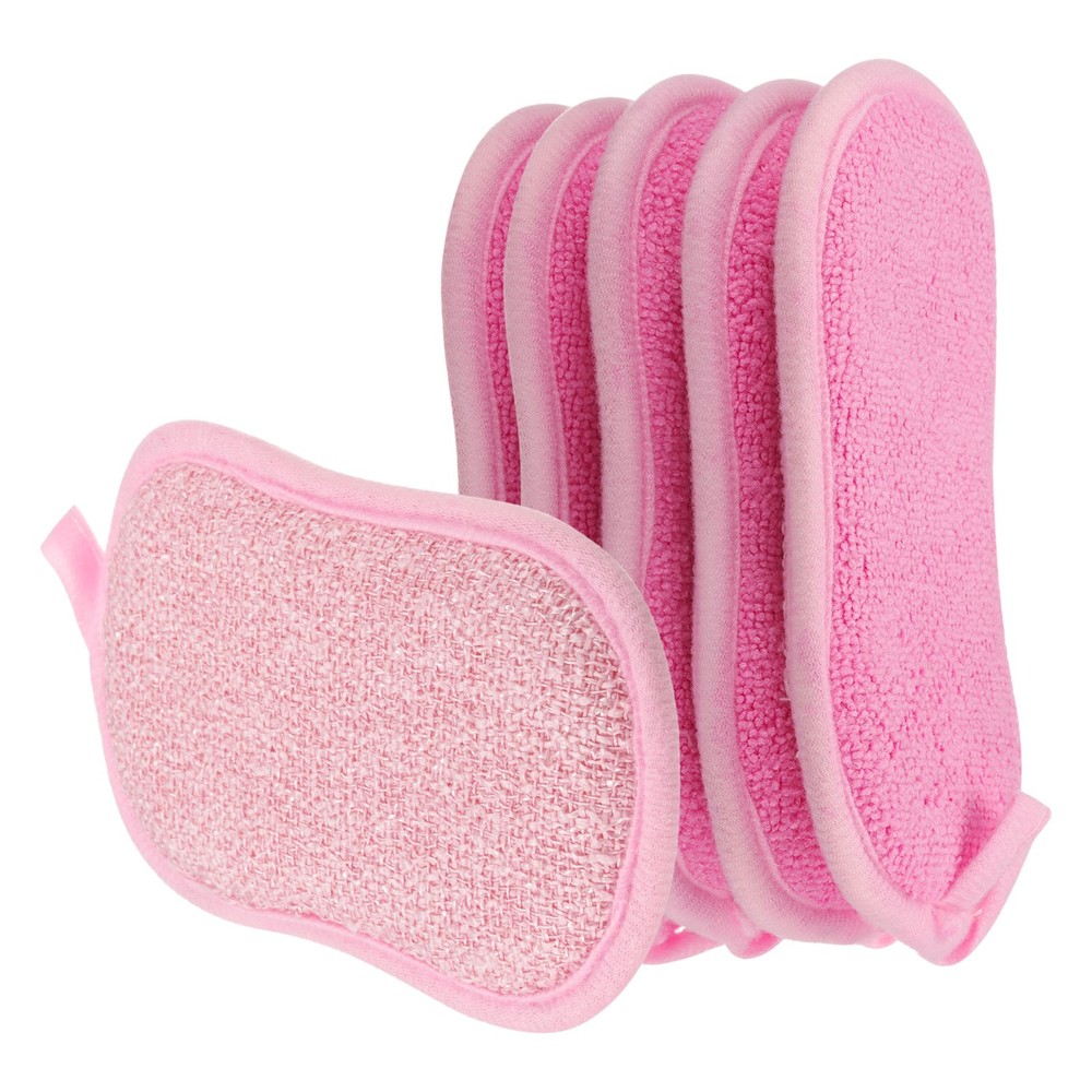 5 Pcs Multipurpose Microfiber Kitchen Dish Sponge Scrubber Pads, Pink