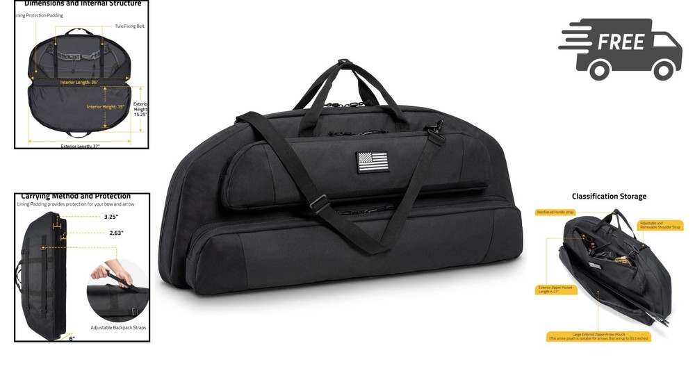 Archery Bow Case Soft Compact Arrow Bag With Backpack Strap 37 Inches