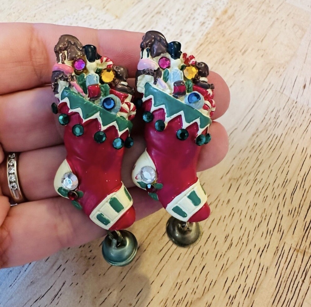 Vintage Stocking Dangling Earrings Sparkling fun Rare unique