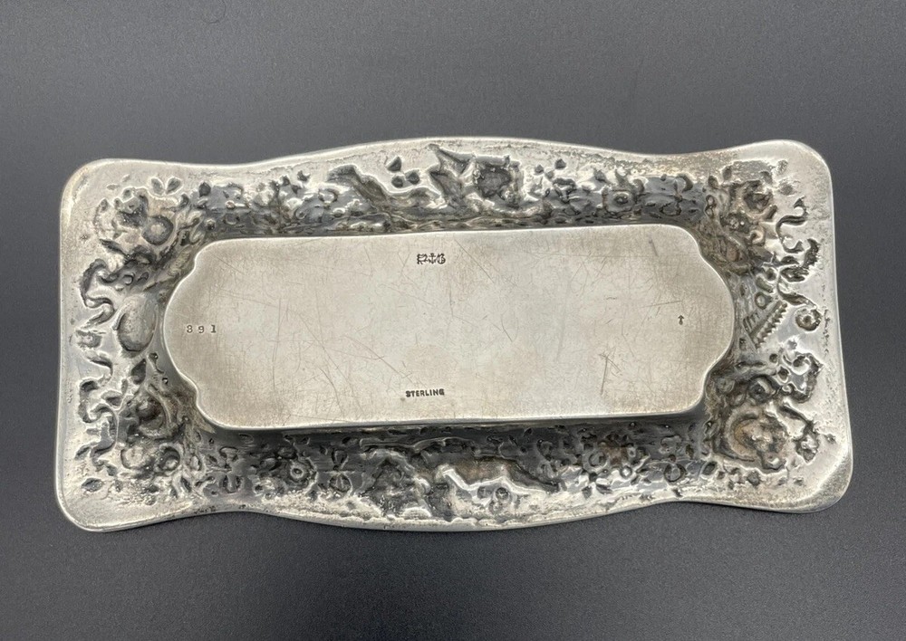 Gorham Sterling Silver Pin / Ring Tray Putti / Cherubs Desk Accessory 19th Cen