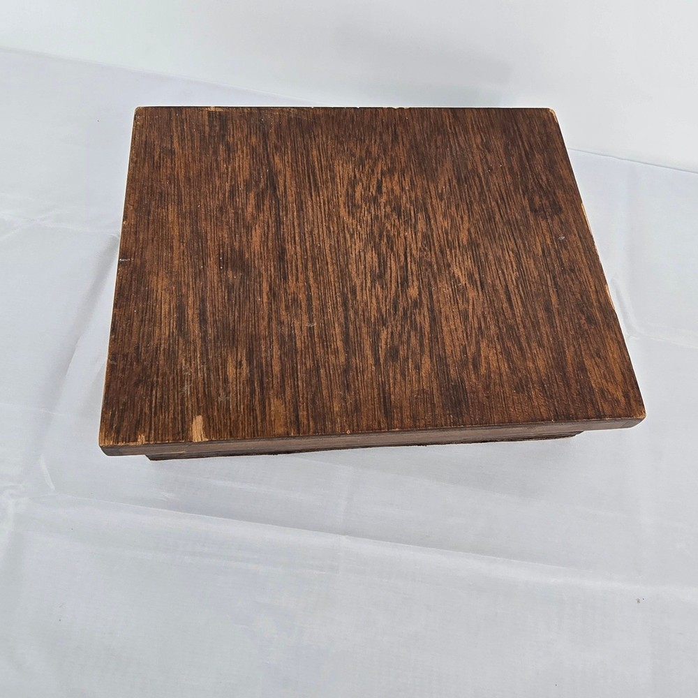 Vintage Wooden Keepsake Box Lid Dark Brown Rectangular Storage Chest