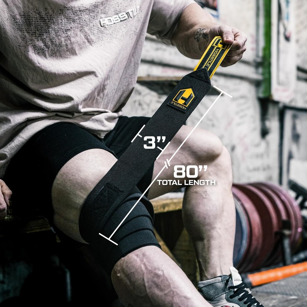 Heavy Duty Knee Wraps (Pair) – Stiff, Durable Cotton-Polyester Blend, Hook an...