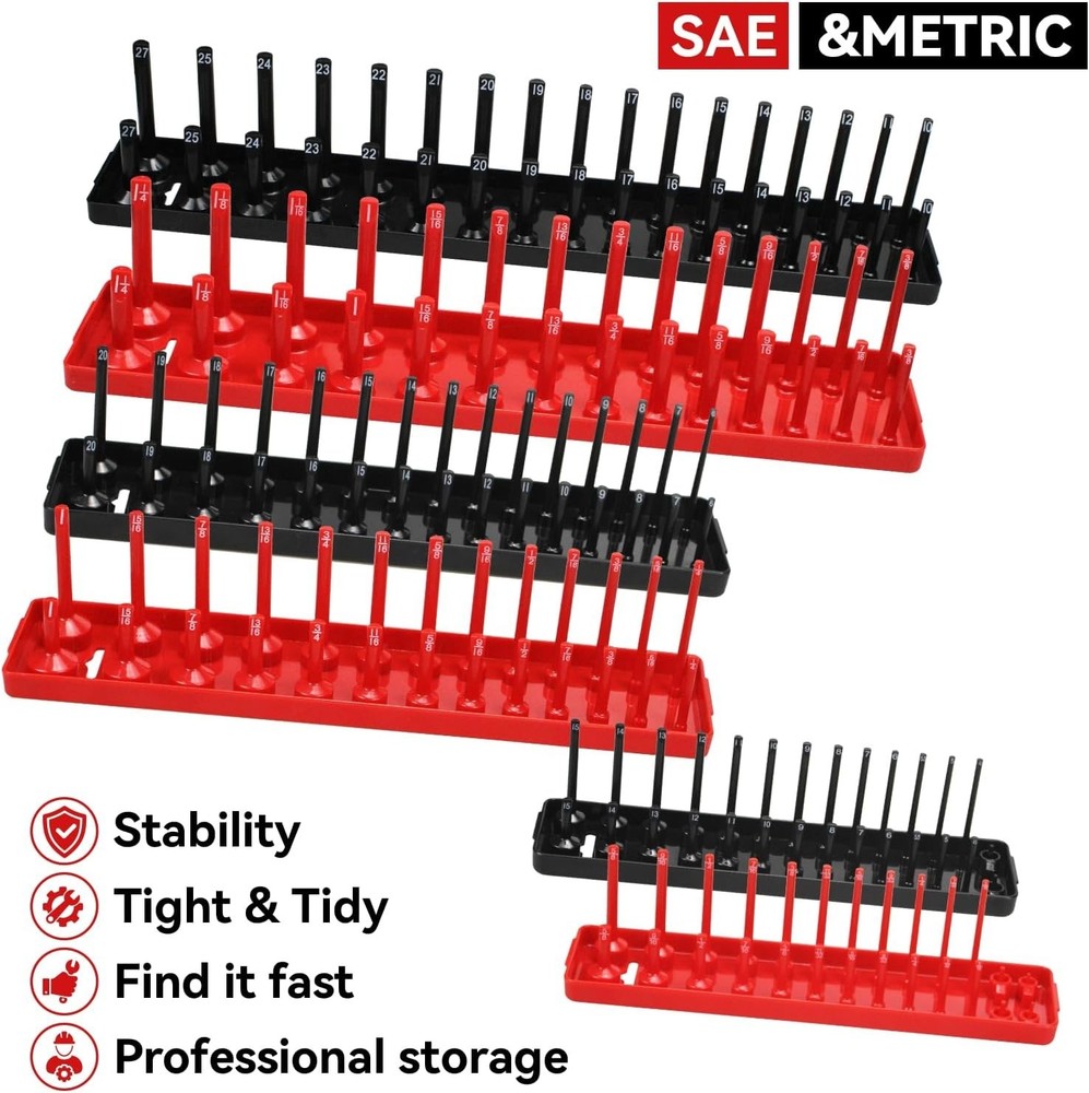6PCS Socket Organizer Tray Set, SAE & Metric Storage