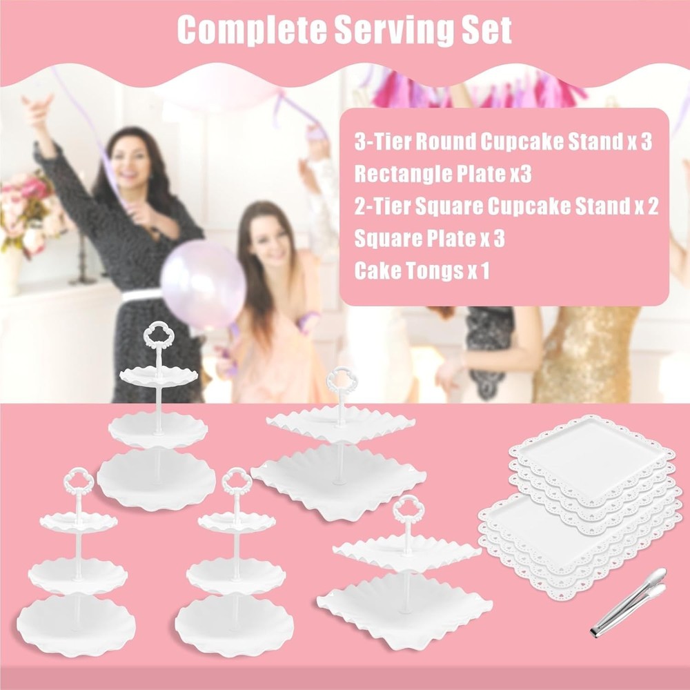 7 Pcs Dessert Table Display Set 2 x 3 Tiered Cupcake Stand Holder